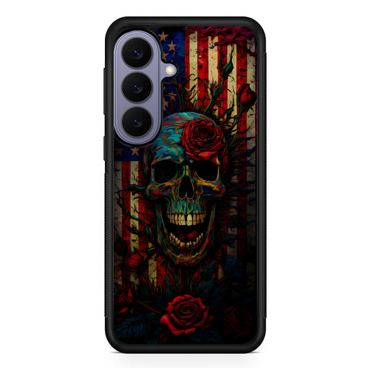 American Flag Skulls and Flower Samsung Galaxy S26 Case | Durable Rubber Case for Samsung Galaxy S26