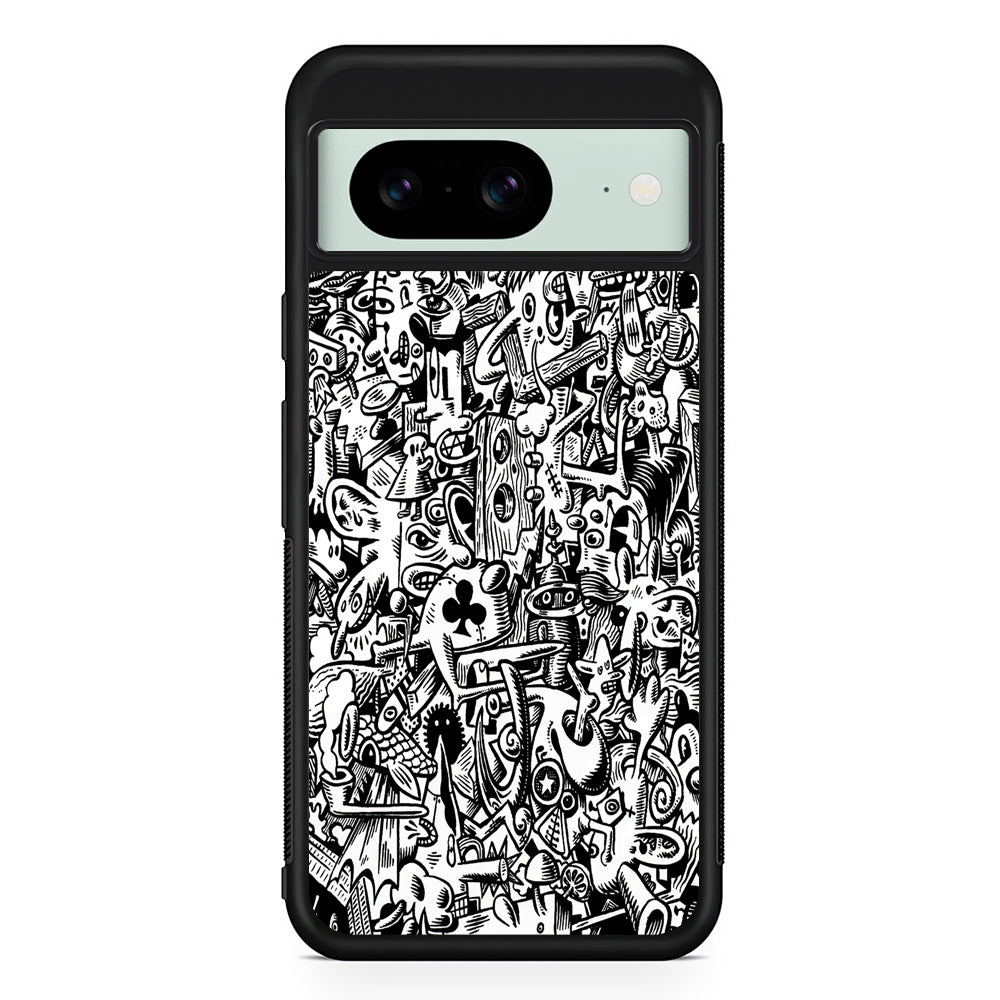 Graffiti Doodle Monokrom Google Pixel 8 Case | Durable Protective Cover for Google Pixel 8