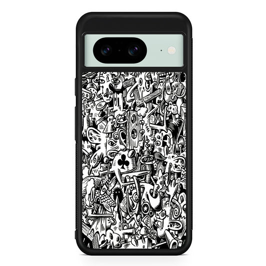 Graffiti Doodle Monokrom Google Pixel 8 Case | Durable Protective Cover for Google Pixel 8