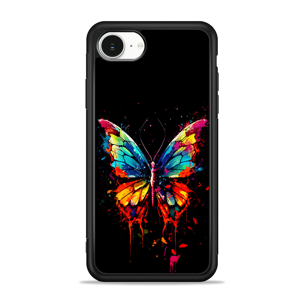 Colorful Butterfly Painting on Black iPhone 16e Case | Protective Phone Cover