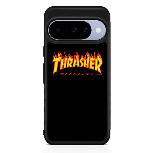 Thrasher Magazine Black Simple Fire Google Pixel 10 Case | Google Pixel 10 Rubber Protective Case