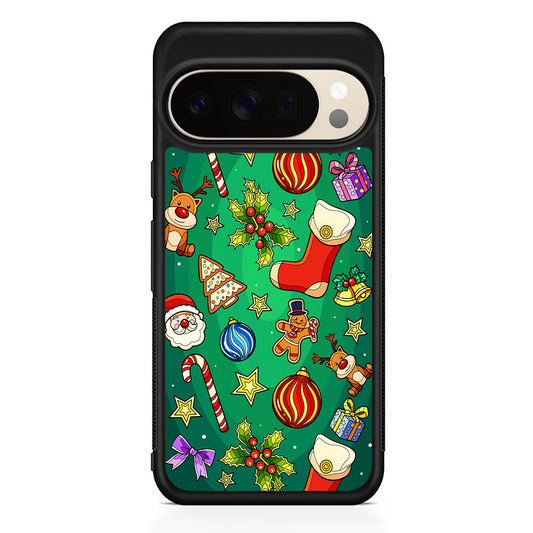 Christmas Ornaments Pattern Green Google Pixel 10 Pro XL Case | Slim Google Pixel 10 Pro XL Protective Case