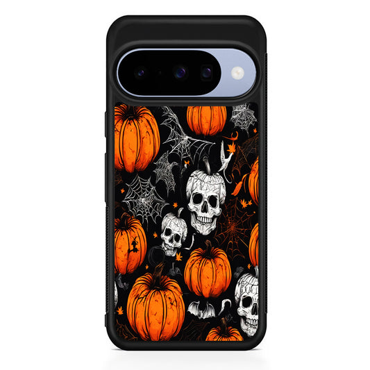 Halloween Skull and Spider Webs Google Pixel 10 Case | Google Pixel 10 Rubber Protective Case