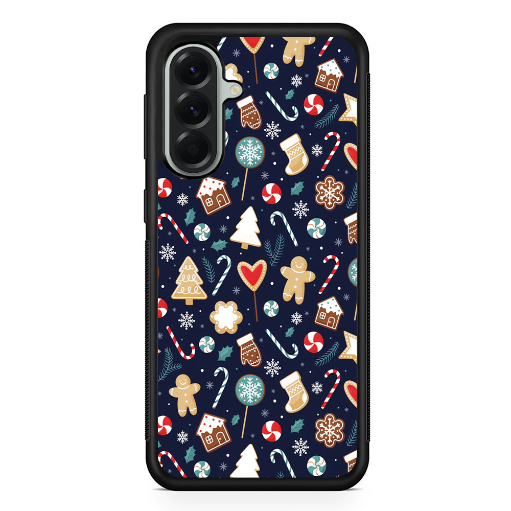 Christmas Ornaments Pattern Navy Samsung Galaxy A56 Case | Samsung Galaxy A56 Protective Rubber Case