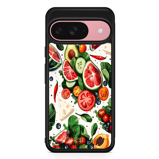 Fresh Organic Fruits and Vegetables Google Pixel 9 Case | Google Pixel 9 Protective Rubber Case