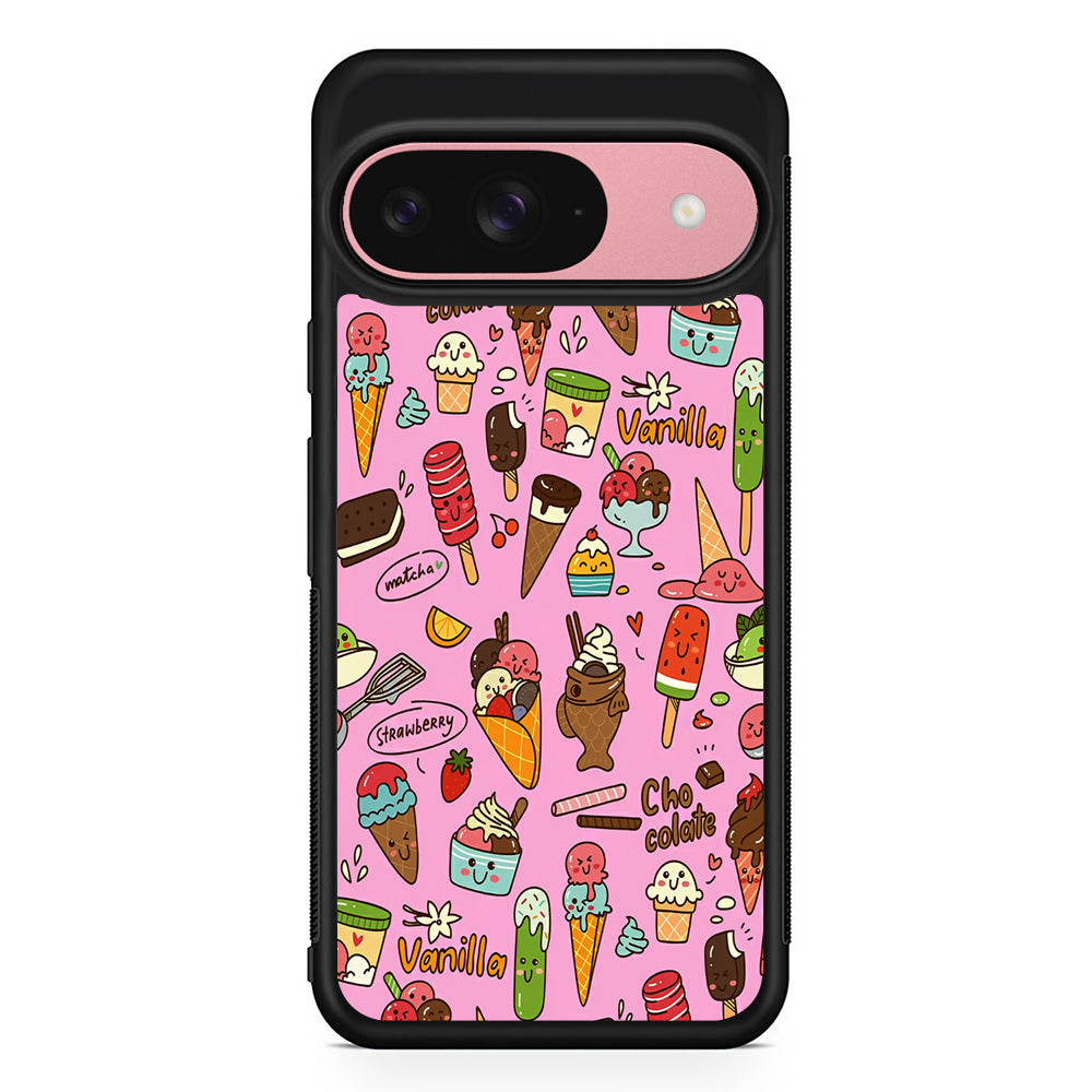Ice Cream Doodle Cartoon Google Pixel 9 Case | Google Pixel 9 Protective Rubber Case