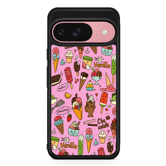 Ice Cream Doodle Cartoon Google Pixel 9 Case | Google Pixel 9 Protective Rubber Case