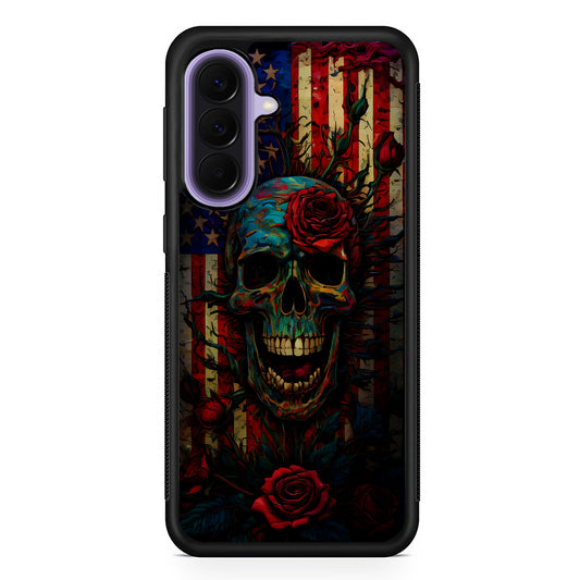 American Flag Skulls and Flower Samsung Galaxy A57 Case | Slim Samsung Galaxy A57 Rubber Case