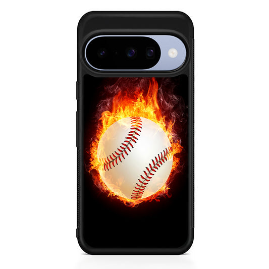 Baseball Ball on Fire Google Pixel 10 Case | Google Pixel 10 Rubber Protective Case