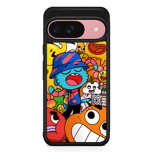 Gumball and Friends Doodle Google Pixel 9 Case | Google Pixel 9 Protective Rubber Case
