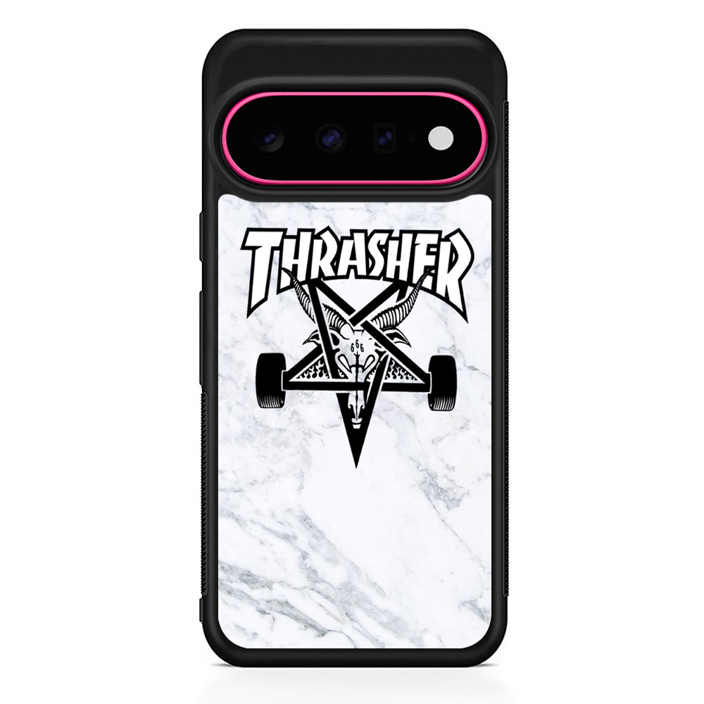 Thrasher x Pentagram White Marble Google Pixel 11 Case - Stylish Protective Phone Case