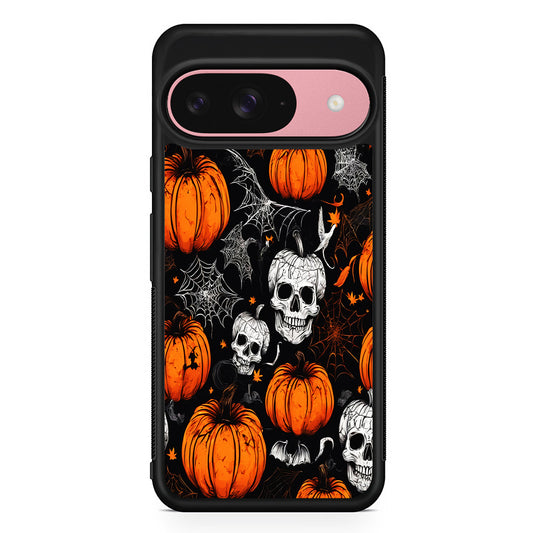 Halloween Skull and Spider Webs Google Pixel 9 Case | Google Pixel 9 Protective Rubber Case