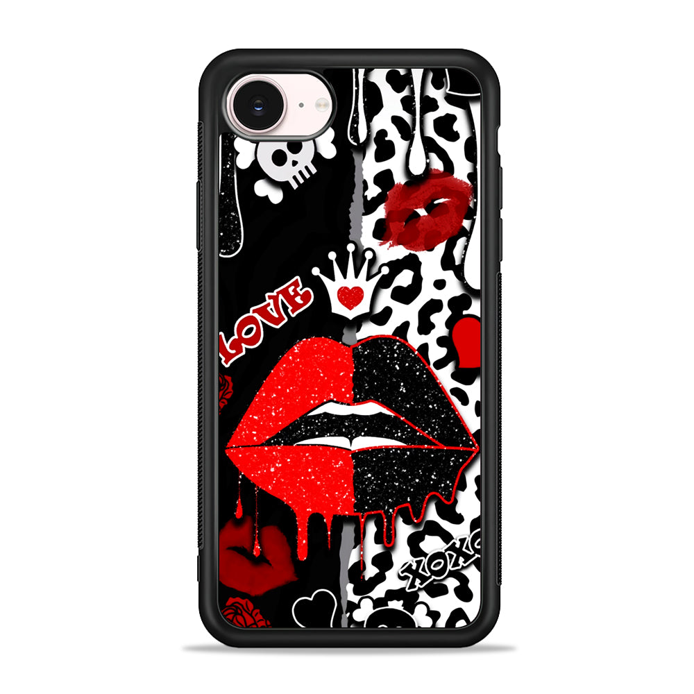 Girly Red Black Lips Kiss iPhone 17e Case - Silicone Case