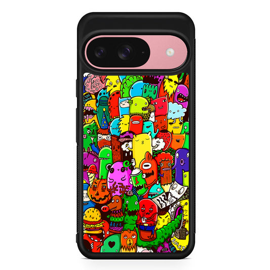 Cartoon Doodle Drawing Art Google Pixel 9 Case | Google Pixel 9 Protective Rubber Case
