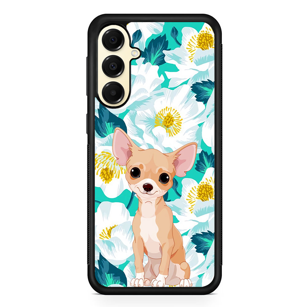 Chihuahua Dog Flower Blue Samsung Galaxy A16 Case | Slim Rubber Samsung Galaxy A16 Case
