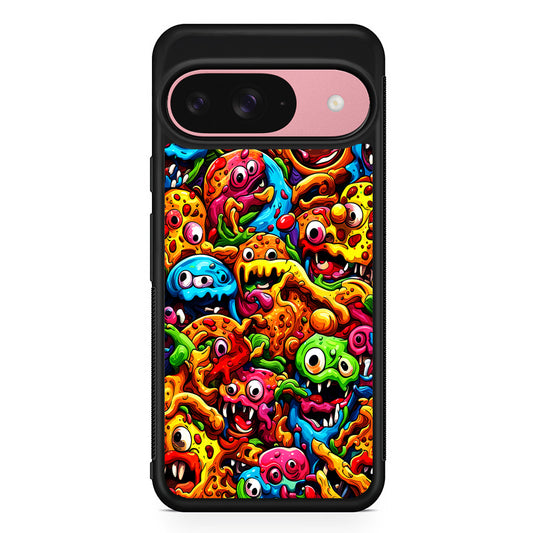 Colorful Monster Doodle Pizza Google Pixel 9 Case | Google Pixel 9 Protective Rubber Case