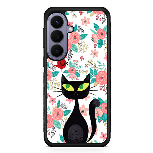 Cat Flower and Bird Samsung Galaxy S26 Case | Durable Rubber Case for Samsung Galaxy S26