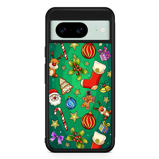 Christmas Ornaments Pattern Green Google Pixel 8 Case | Durable Protective Cover for Google Pixel 8