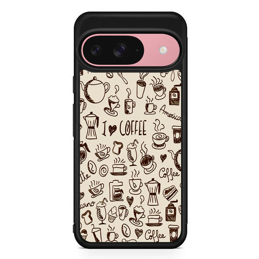 CoffeeTime Doodle Google Pixel 9 Case | Google Pixel 9 Protective Rubber Case
