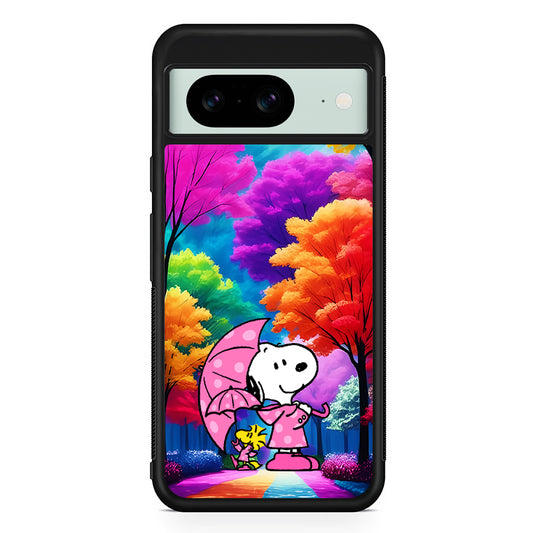 Snoopy and Woodstock in the Forest Google Pixel 8 Case | Durable Protective Cover for Google Pixel 8