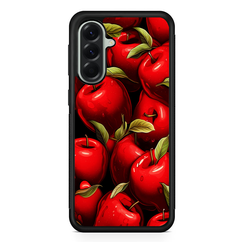 A Red Apple with Leaves Samsung Galaxy A56 Case | Samsung Galaxy A56 Protective Rubber Case