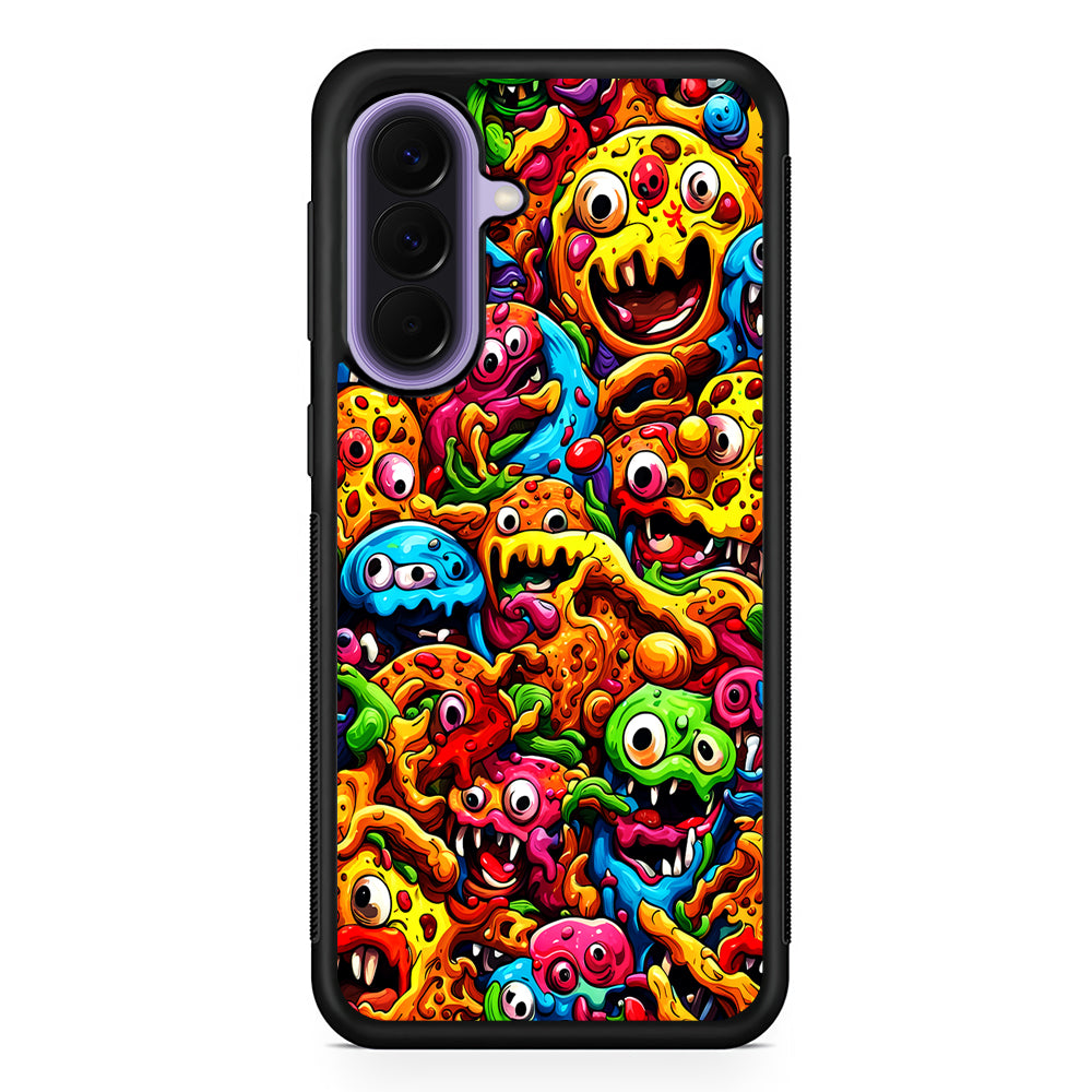 Colorful Monster Doodle Pizza Samsung Galaxy A57 Case | Slim Samsung Galaxy A57 Rubber Case