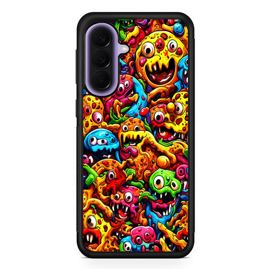 Colorful Monster Doodle Pizza Samsung Galaxy A57 Case | Slim Samsung Galaxy A57 Rubber Case