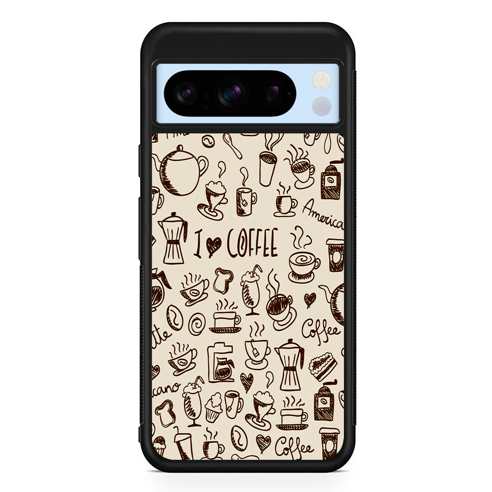CoffeeTime Doodle Google Pixel 8 Pro Case | Slim Rubber Case for Google Pixel 8 Pro