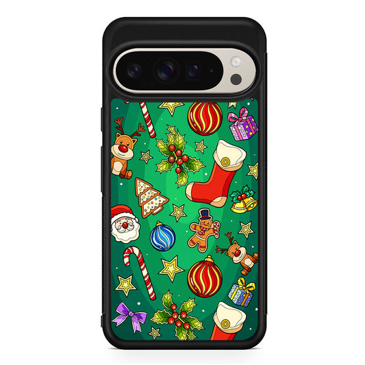 Christmas Ornaments Pattern Green Google Pixel 9 Pro Case | Slim Protective Cover