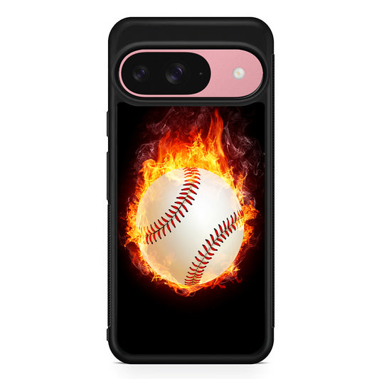Baseball Ball on Fire Google Pixel 9 Case | Google Pixel 9 Protective Rubber Case