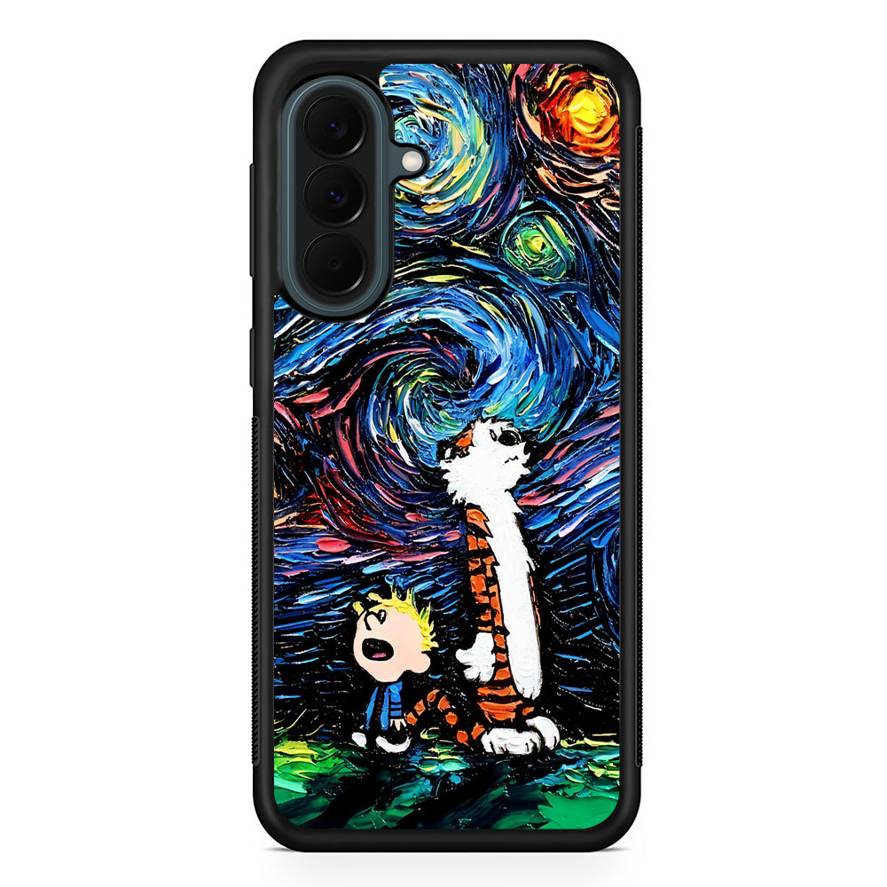 Calvin and Hobbes Starry Night Samsung Galaxy A37 Case | Samsung Galaxy A37 Rubber Phone Case