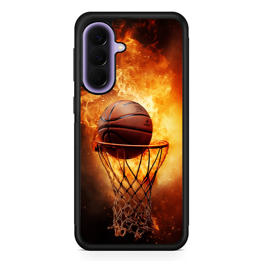 Basketball Ball on Fire Samsung Galaxy A57 Case | Slim Samsung Galaxy A57 Rubber Case