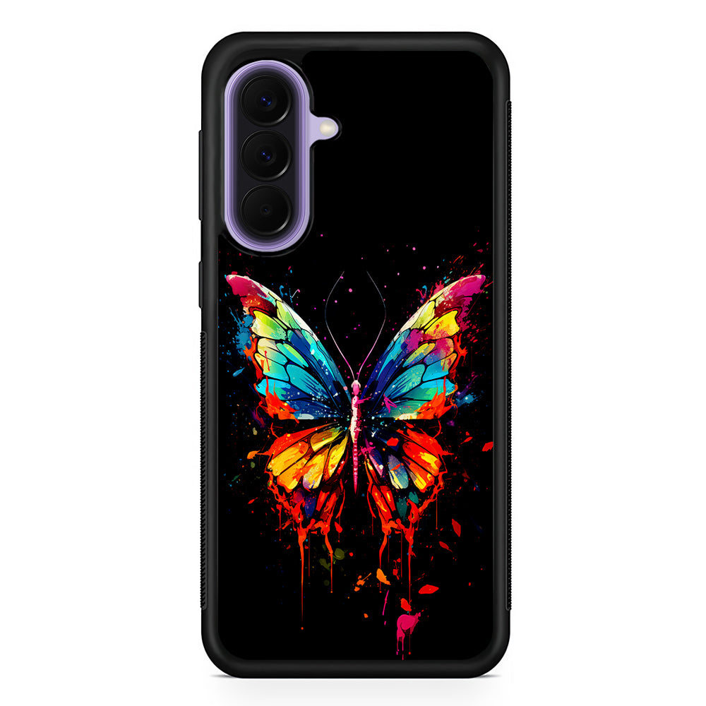 Colorful Butterfly Painting on Black Samsung Galaxy A57 Case | Slim Samsung Galaxy A57 Rubber Case