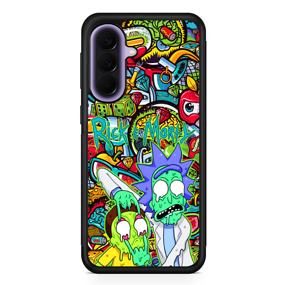 Rick and Morty Melt in Doodle Samsung Galaxy A57 Case | Slim Samsung Galaxy A57 Rubber Case