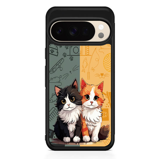 Two Cute Cats Kawai Google Pixel 10 Pro XL Case | Slim Google Pixel 10 Pro XL Protective Case