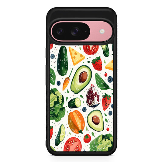 Collection of Fruits and Vegetables Google Pixel 9 Case | Google Pixel 9 Protective Rubber Case