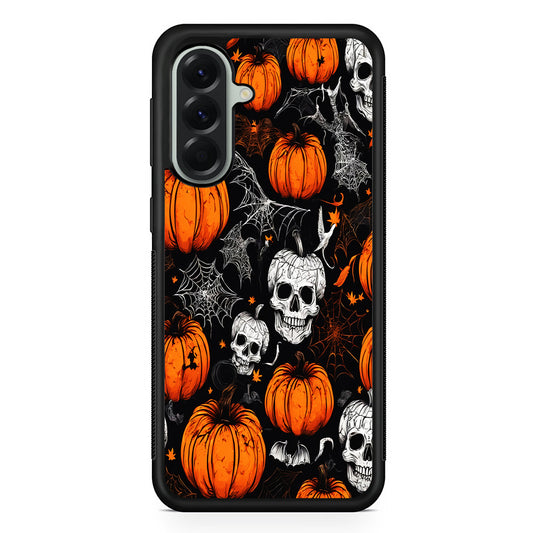 Halloween Skull and Spider Webs Samsung Galaxy A56 Case | Samsung Galaxy A56 Protective Rubber Case