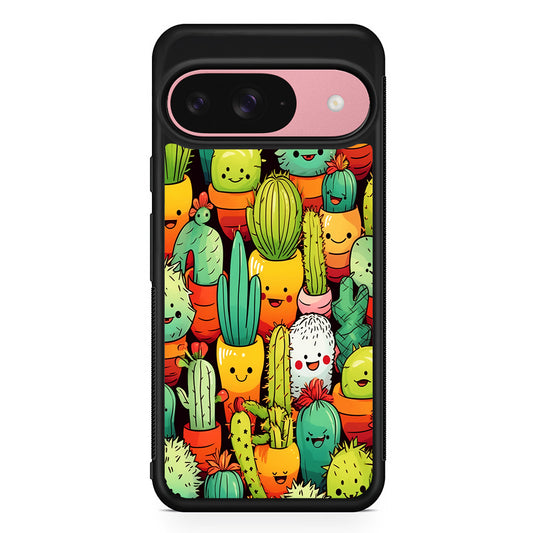 Cactus Cartoon in Pots Google Pixel 9 Case | Google Pixel 9 Protective Rubber Case