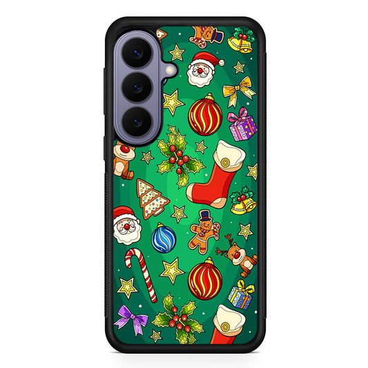 Christmas Ornaments Pattern Green Samsung Galaxy S26 Case | Durable Rubber Case for Samsung Galaxy S26
