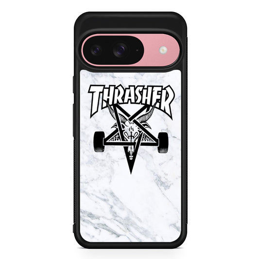 Thrasher x Pentagram White Marble Google Pixel 9 Case | Durable Google Pixel 9 Cover