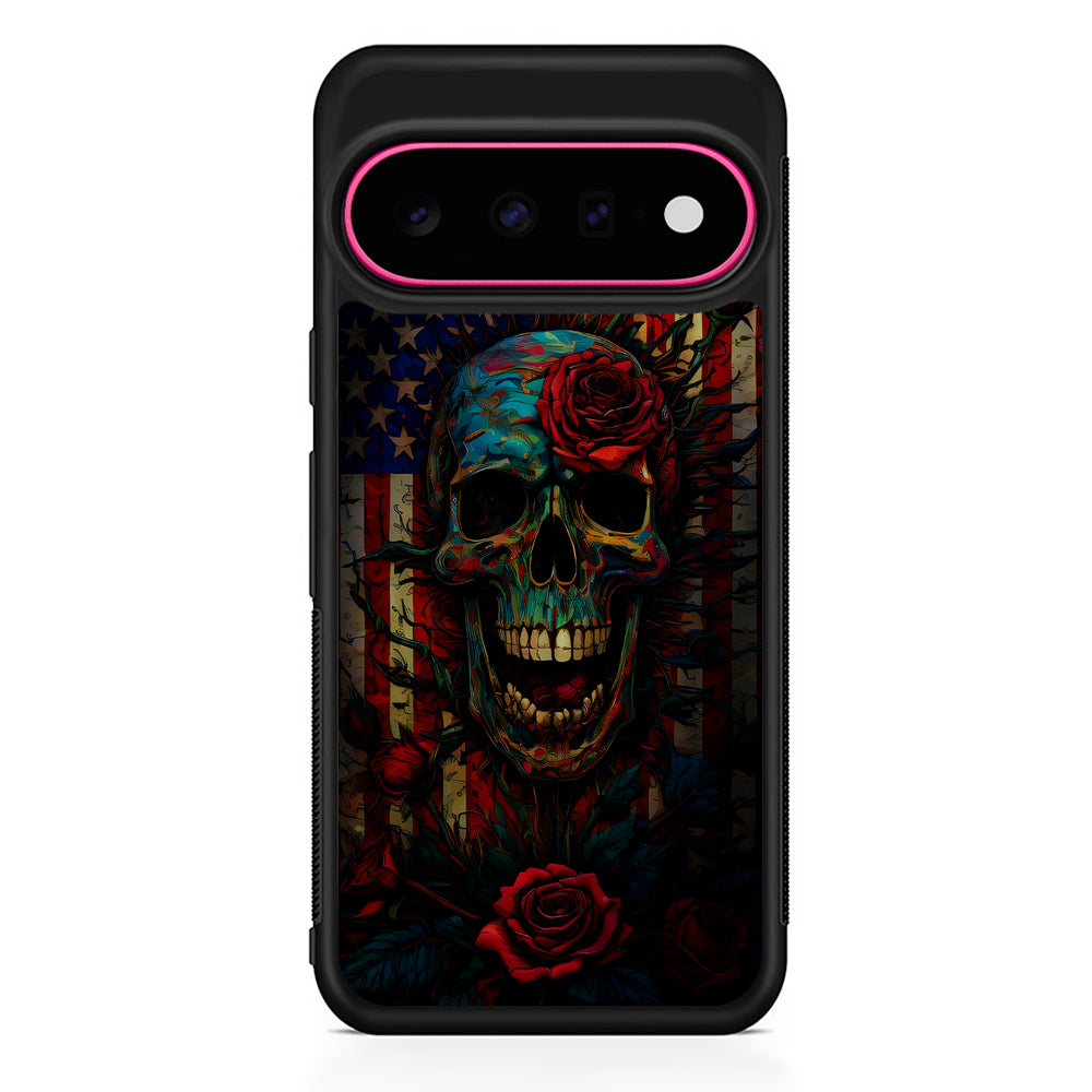 American Flag Skulls and Flower Google Pixel 11 Case | Slim Shockproof Cover