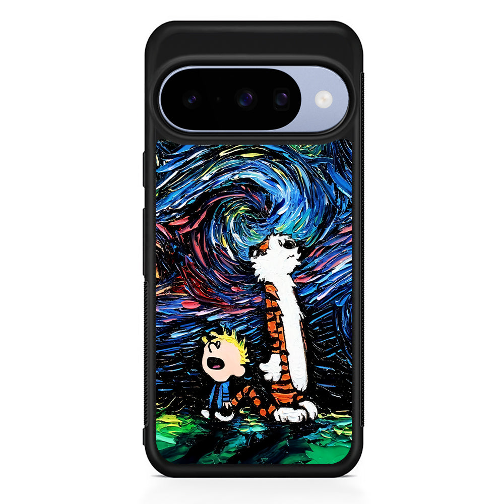 Calvin and Hobbes Starry Night Google Pixel 10 Case | Google Pixel 10 Rubber Protective Case