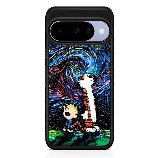Calvin and Hobbes Starry Night Google Pixel 10 Case | Google Pixel 10 Rubber Protective Case