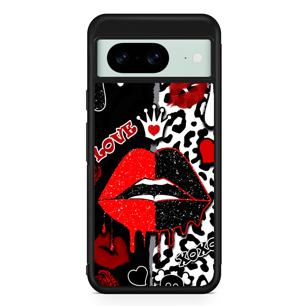Girly Red Black Lips Kiss Google Pixel 8 Case | Durable Protective Cover for Google Pixel 8