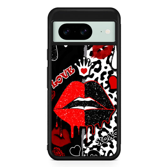 Girly Red Black Lips Kiss Google Pixel 8 Case | Durable Protective Cover for Google Pixel 8
