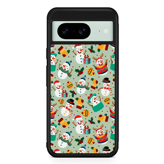 Snowman Cartoon Christmas Pattern Google Pixel 8 Case | Durable Protective Cover for Google Pixel 8