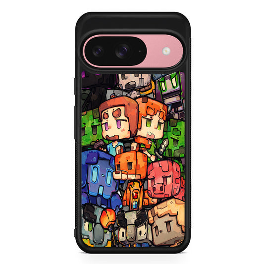 Minicraft Characters Drawing Google Pixel 9 Case | Google Pixel 9 Protective Rubber Case