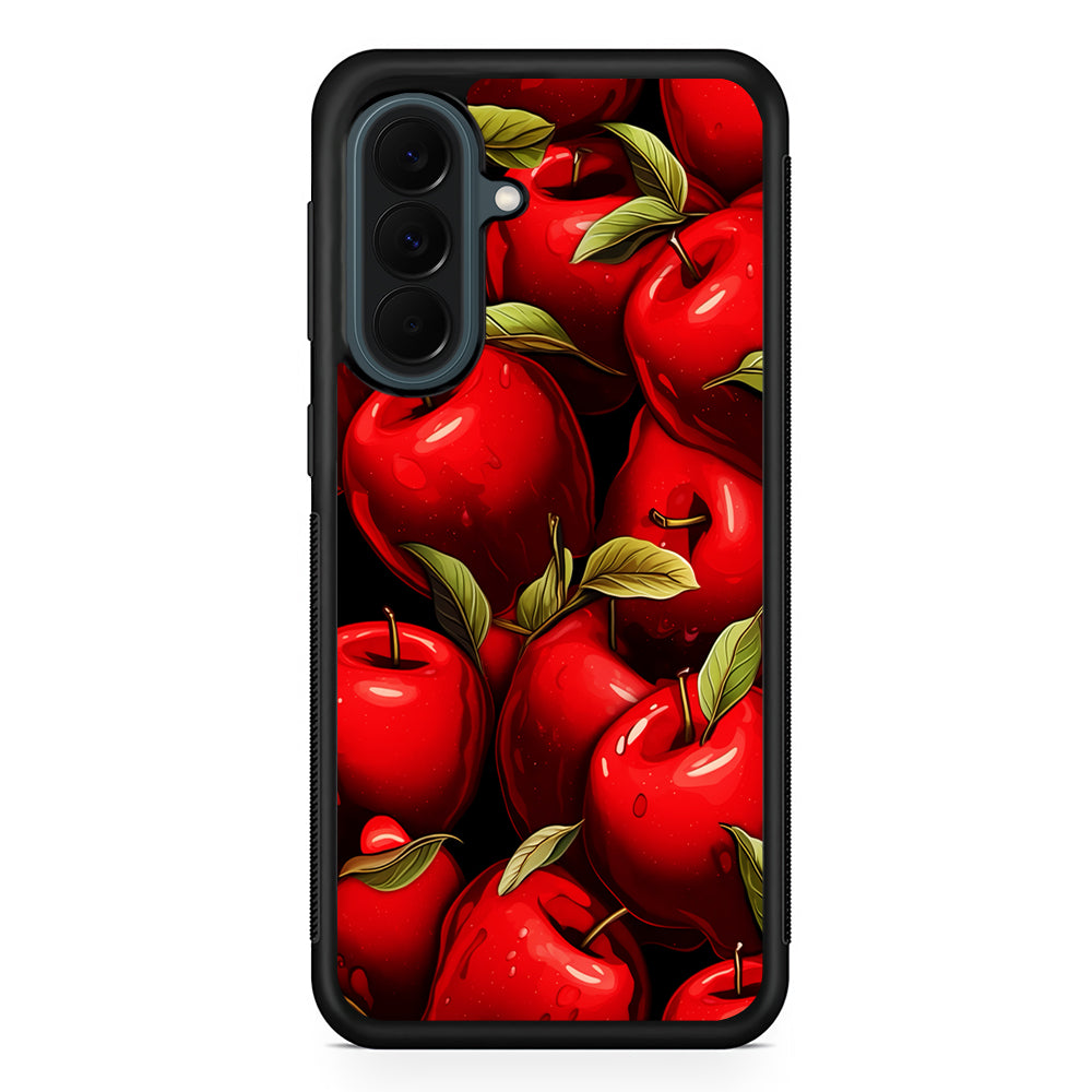 A Red Apple with Leaves Samsung Galaxy A37 Case | Samsung Galaxy A37 Rubber Phone Case