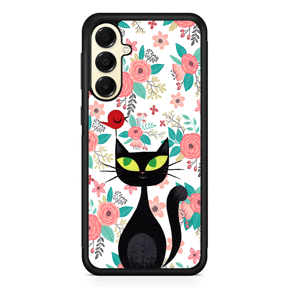 Cat Flower and Bird Samsung Galaxy A16 Case | Slim Rubber Samsung Galaxy A16 Case