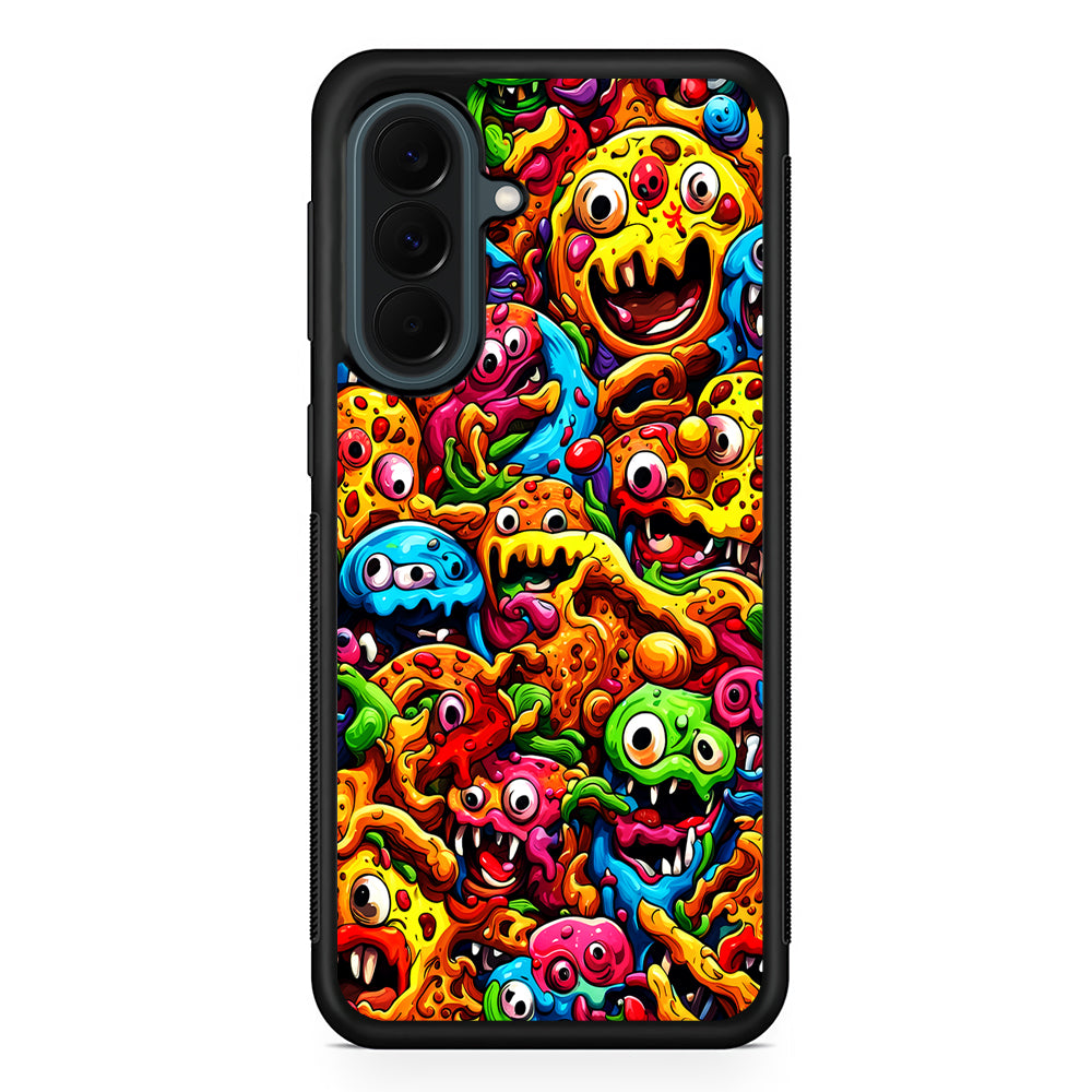 Colorful Monster Doodle Pizza Samsung Galaxy A37 Case | Samsung Galaxy A37 Rubber Phone Case